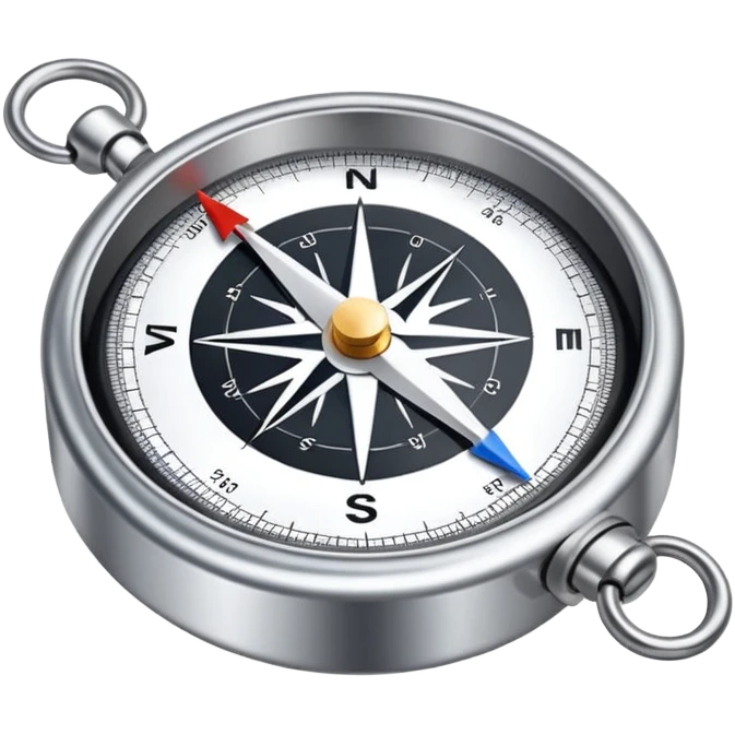 The standard iOS compass emoji 🧭 with a white ribbon threaded through the metal loop at the top of the compass emoji