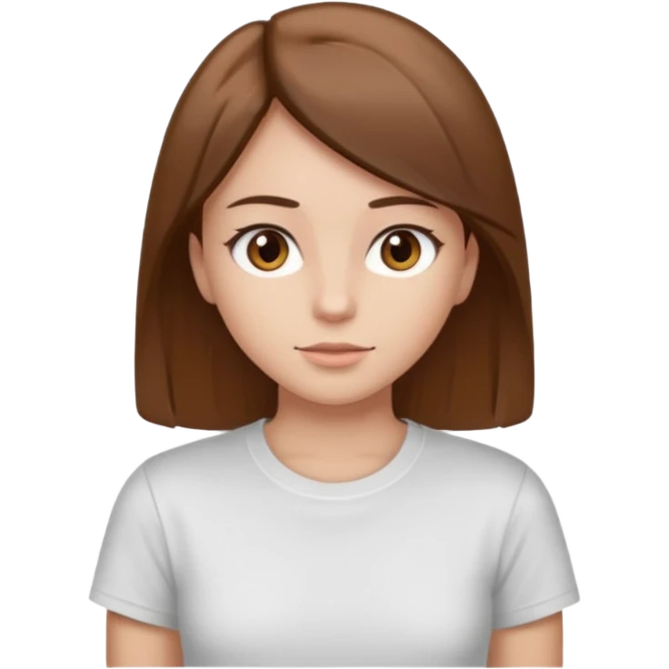 Chica de pelo liso y marrón con ojos color marrón claro y una camiseta blanca y la piel blanca emoji