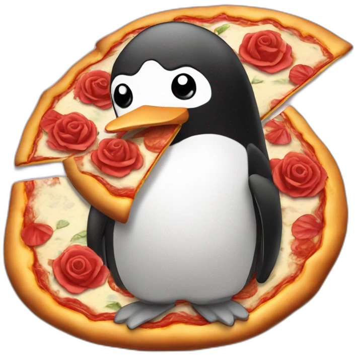 Pingouin rose tenant une pizza emoji