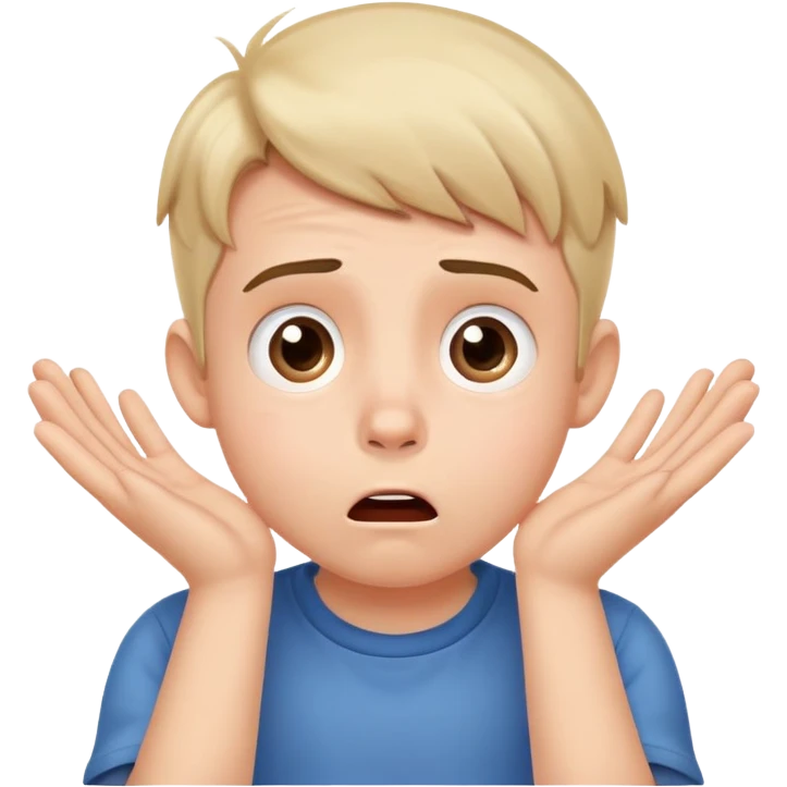 A cute boy with both hands pressed against his cheeks, looking surprised or shocked emoji