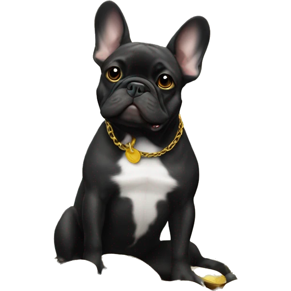 Black-and-tan French bulldog sitting on gold coins emoji