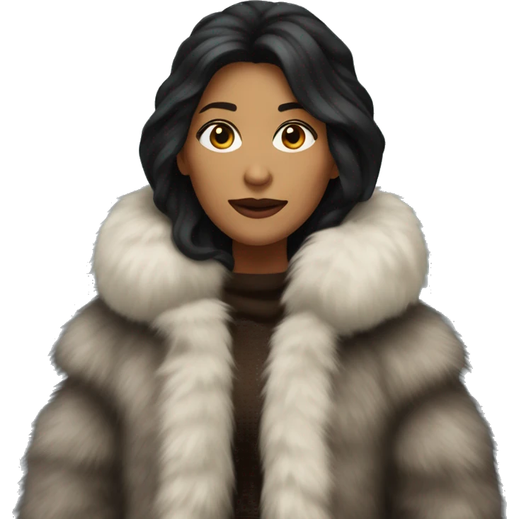 Dark haired woman wearing big full length fur coat emoji
