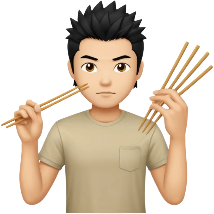 Make it a vietnamese male with spiky black hair holding only ONE pair of chopsticks, t-shirt emoji