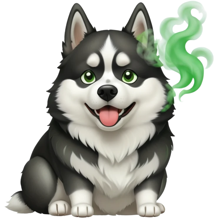 Black and white Husky dog farting green smoke emoji