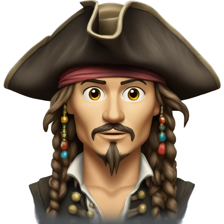 Johnny Depp pirates of the Caraïbes with his hat. Also show the shoulders emoji