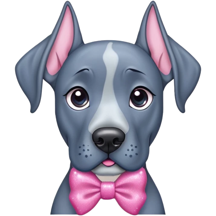 Blue Great Dane dog with a sparkly pink bow on one ear, cute cartoon style emoji