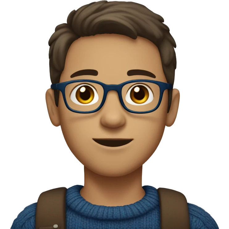 winter, christmas, young boy, short  brown hair, brown eyes, hispanic, dark blue sweater, full body, blue glasses emoji