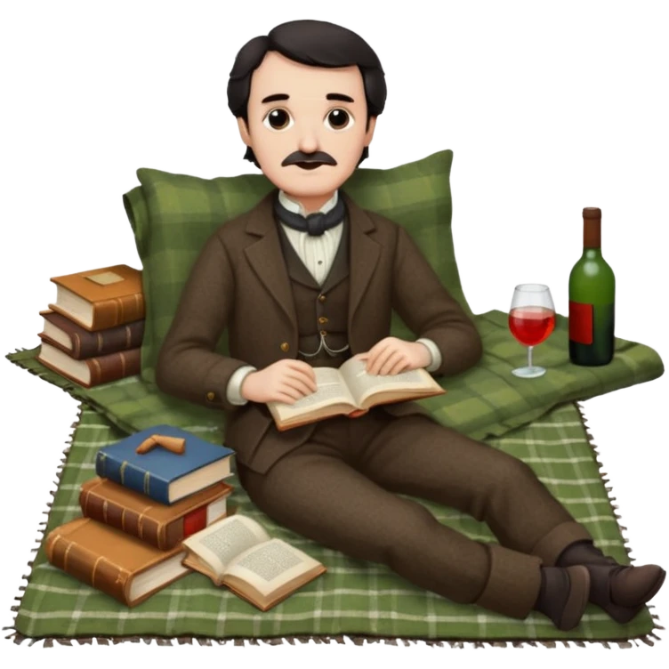 Edgar Allan Poe reclining on a picnic blanket emoji