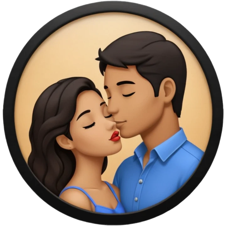 A man and a woman kissing, framed on a television screen emoji