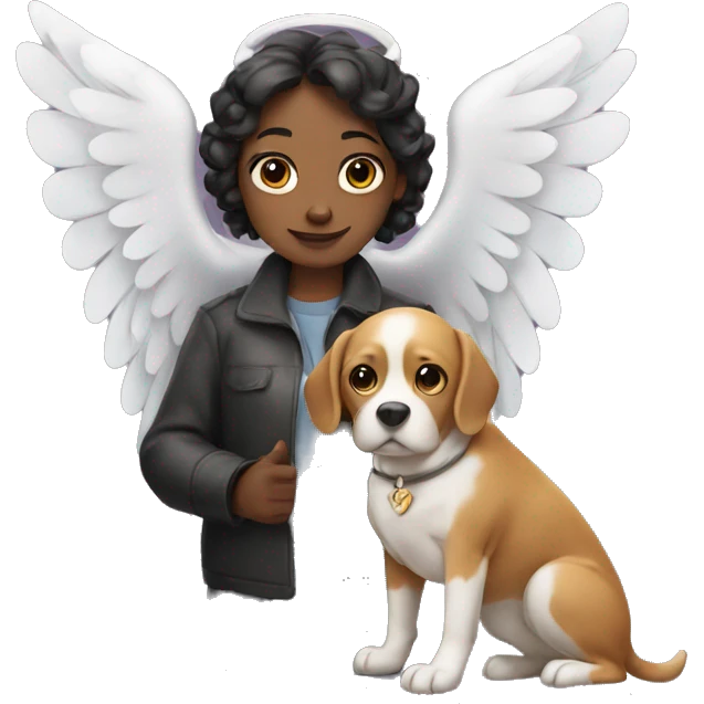woman with a dog with angel wings emoji