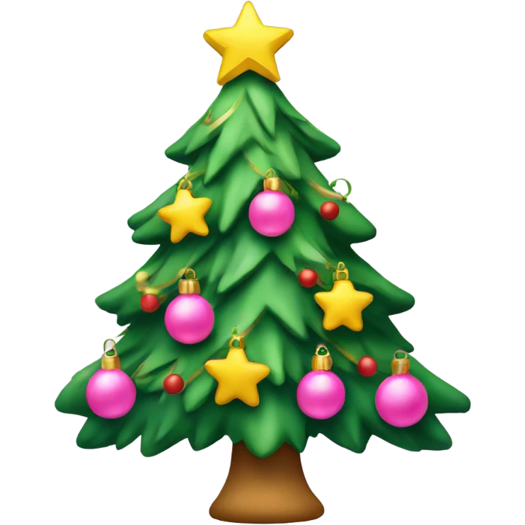 Christmas tree with pink toys and yellow star on top  emoji