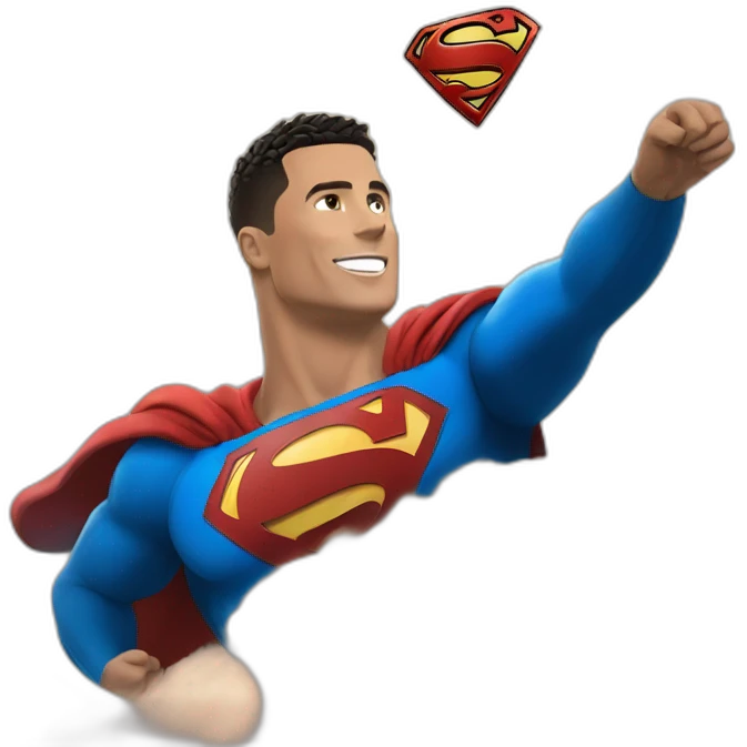Ronaldo in the sky with super man emoji