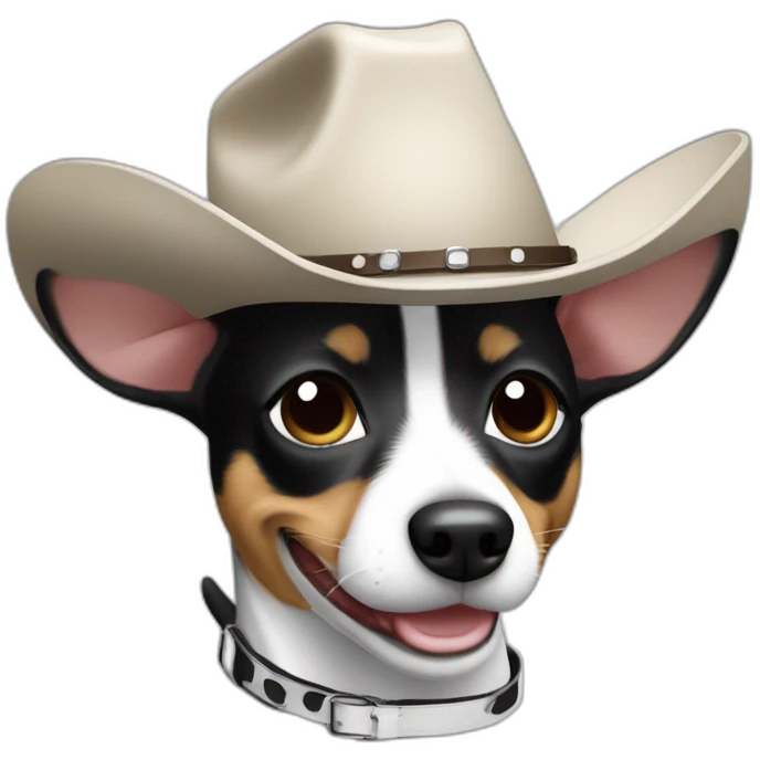 rat terrier wearing a cowboy hat smiling no brown (black and white) emoji