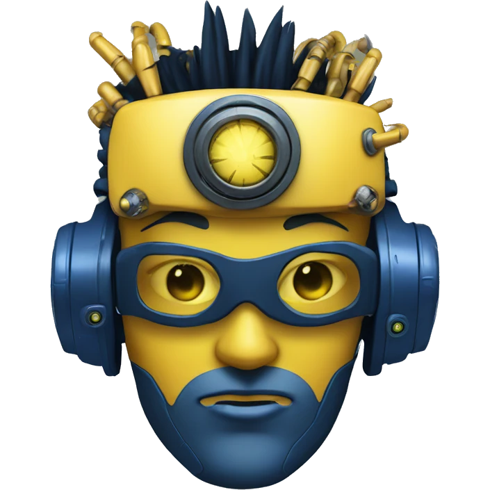 Yellow cyborg head with dark blue steampunk goggles and dark blue Mohawk  emoji