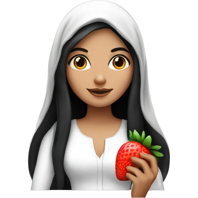 arab white girl with long black hair holding a strawberry emoji