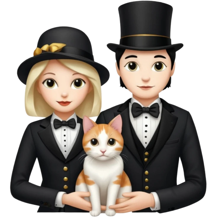 magician couple and their pet cat emoji