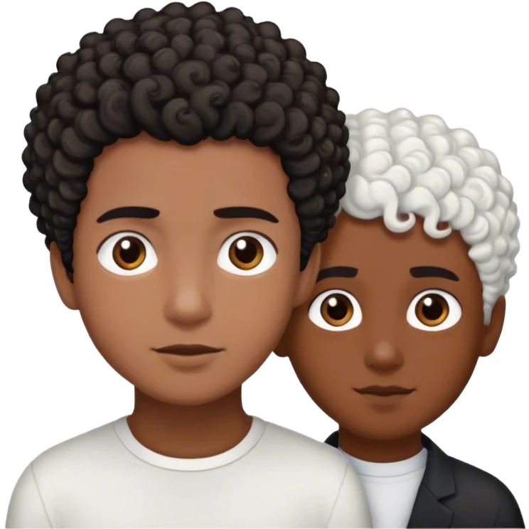 Brown skin boy with short curly black hair next to white hair whit brown hair  emoji