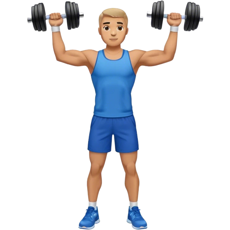 man with blue shorts doing side-lateral raise (T pose) with light dumbbells emoji