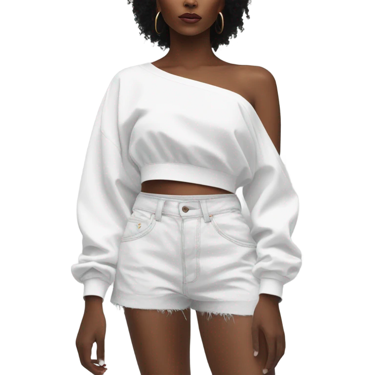 White off shoulder Long sleeve oversize crop top, isolated emoji