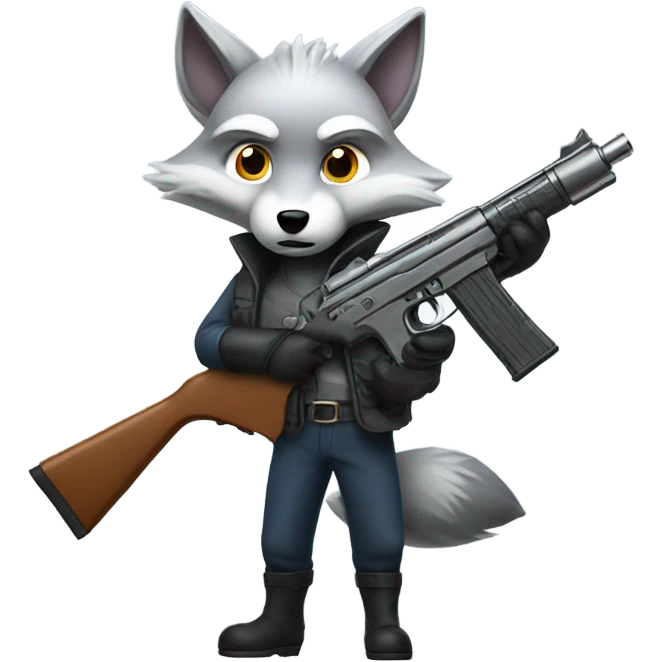 silver fox with a gun emoji