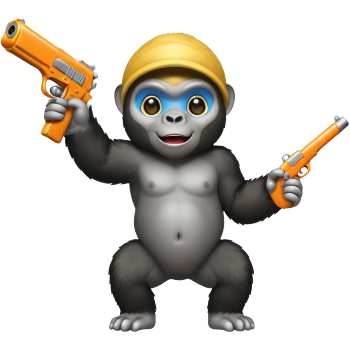 A baby gorilla holding a gun in the air emoji