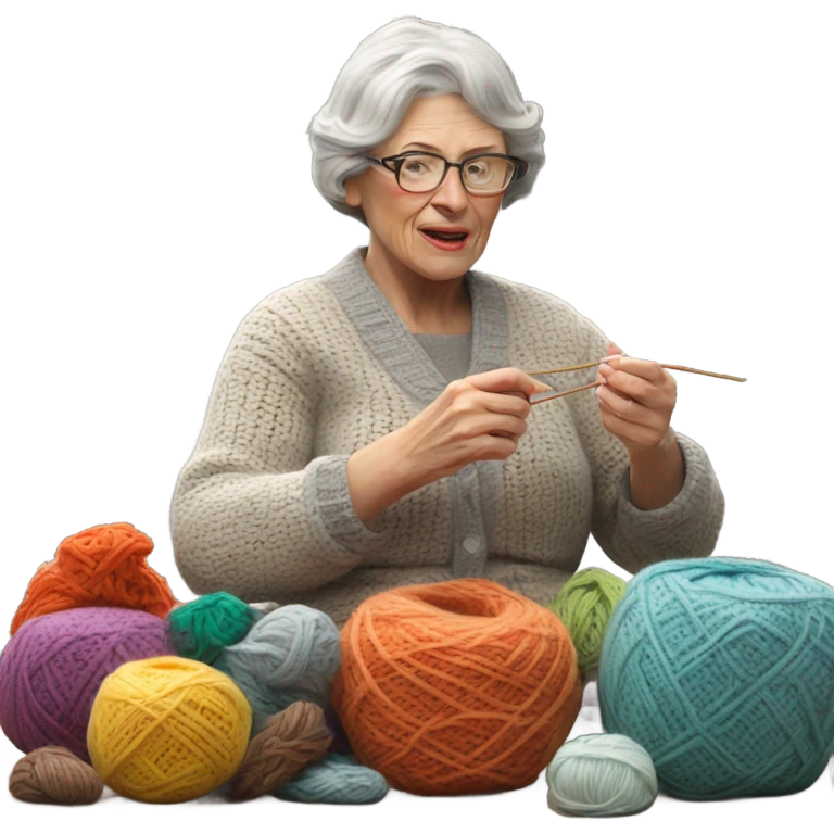3d hyper realistic senior woman knitting  emoji