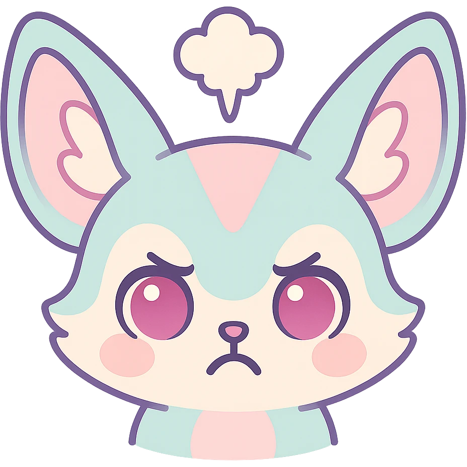 Transformer cette illustration de fennec magique kawaii en emoji expressif, style kawaii, fond transparent, garder les couleurs pastel et les accents féeriques. emoji