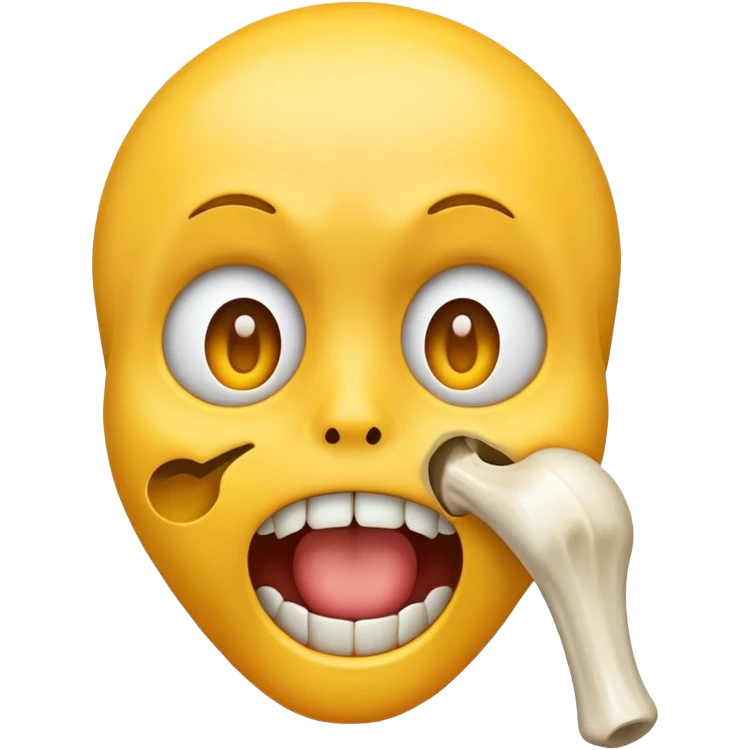 Gasping face emoji with yellow bone in its mouth emoji