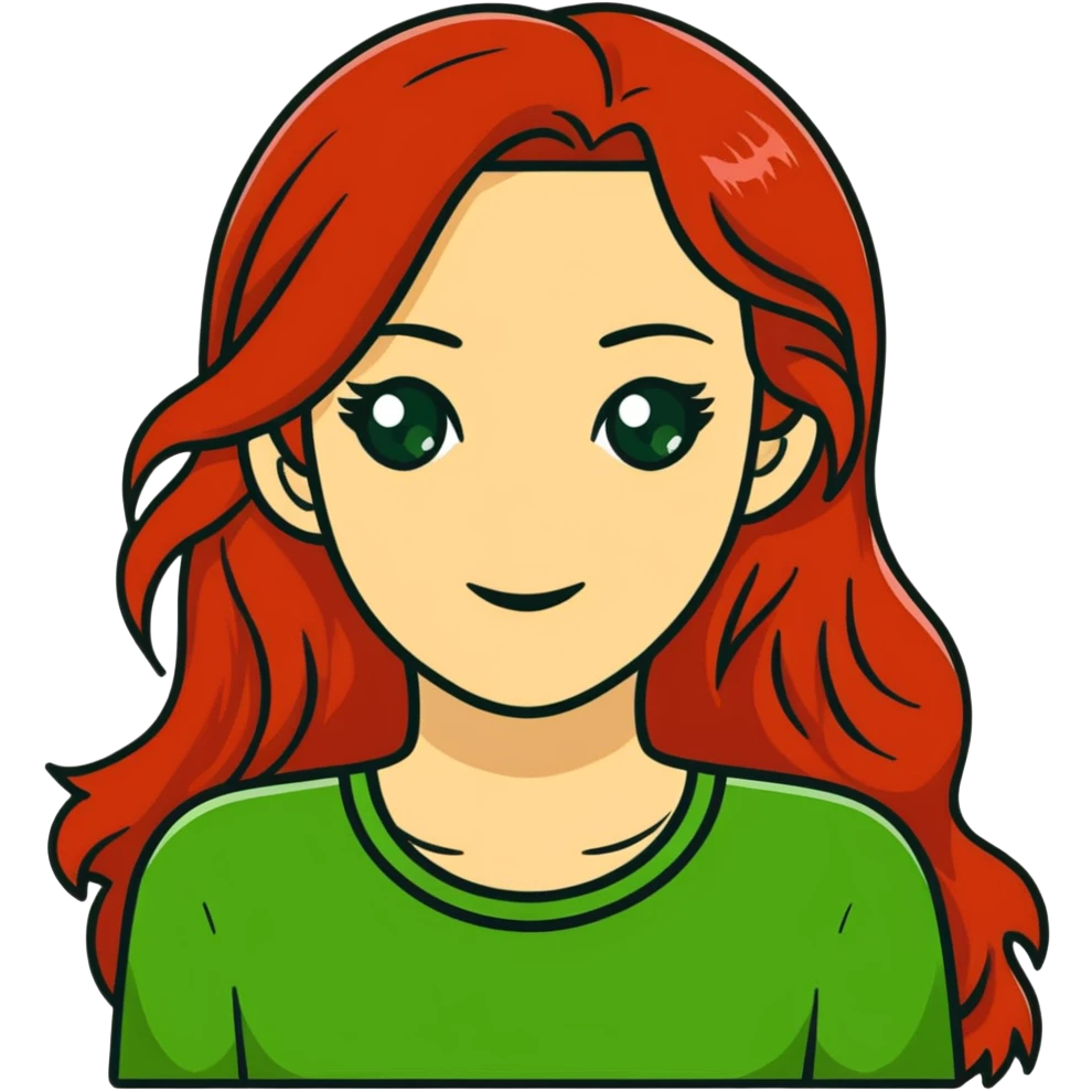 redhead with long hair and green eyes emoji