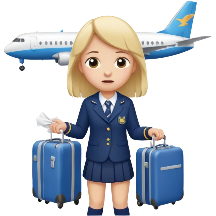 떠난 비행기와 많은 캐리어 때문에 우는 여학생 emoji