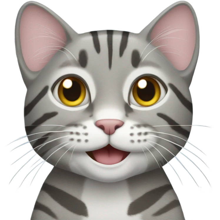 Gray tabby cat smiling with eyes half open emoji