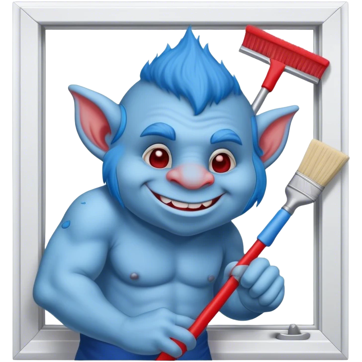 blue Troll cleaning a window using red squeegee emoji