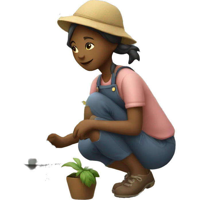 A girl plants flowers in the village emoji