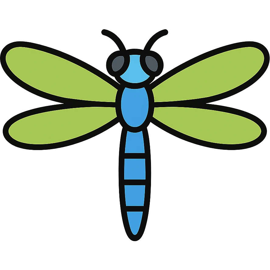 realistic dragonfly with bright green and blue wings, color outline icon style emoji