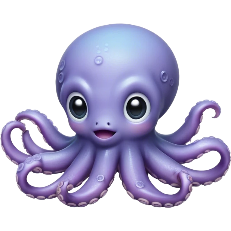 Cinematic Cute Shy Baby Octopus Portrait Emoji, Tentacles tucked slightly inward in an adorably bashful pose, featuring a softly glowing, round light blue-purple body with enormous, soulful eyes peering out timidly, Simplified yet irresistibly adorable features, highly detailed, glowing with a delicate, soothing marine radiance, high shine, quiet yet expressive, stylized with an air of gentle mystery, soft glowing outline, capturing the essence of a tiny, shy deep-sea creature that seems as if it could slowly peek out and explore the world with cautious curiosity! emoji