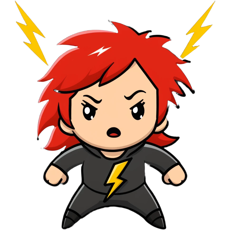 redhead girl furious with lightning bolts emoji