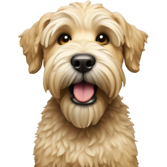 Wheaten terrier  holding a lacrosse stick in its mouth emoji