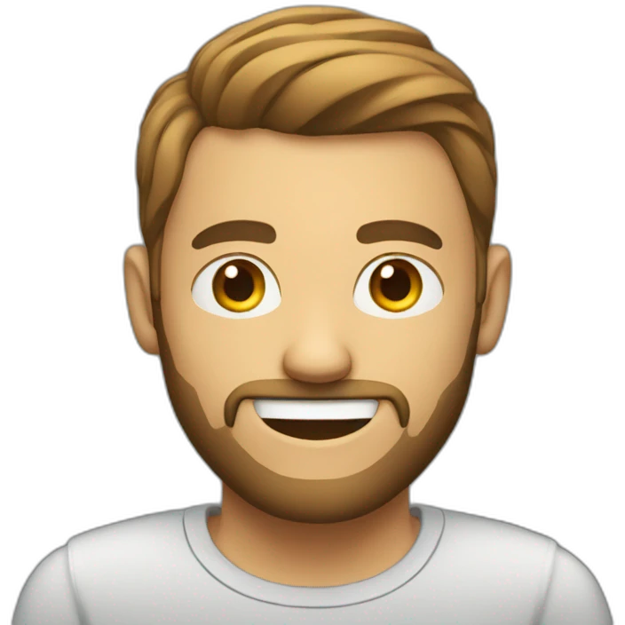 guy with typing infront of laptop no beard smiling emoji