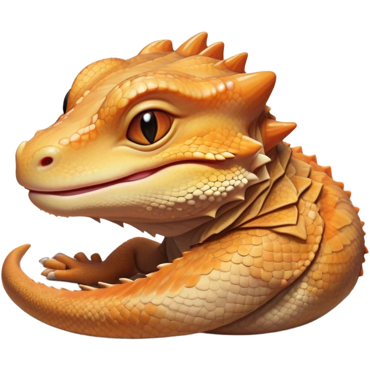 Meme-Worthy Cute Sleeping Bearded Dragon Portrait Emoji, Head resting peacefully with a contented smile, showcasing a delightfully robust build and a luxuriously soft scaled hide in warm earthy tones, eyes shut in a serene, restful nap, Simplified yet hilariously adorable features, highly detailed, glowing with a soft, drowsy light, high shine, relaxed and utterly lovable, stylized with an air of playful laziness, bright and heartwarming, soft glowing outline, capturing the essence of a comically sleepy dragon, so meme‐worthy it feels like it could instantly become the next viral sensation of adorable reptilian slumber! emoji