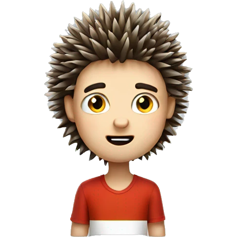 A boy who looks like a hedgehog with the head of a Hungarian cube emoji
