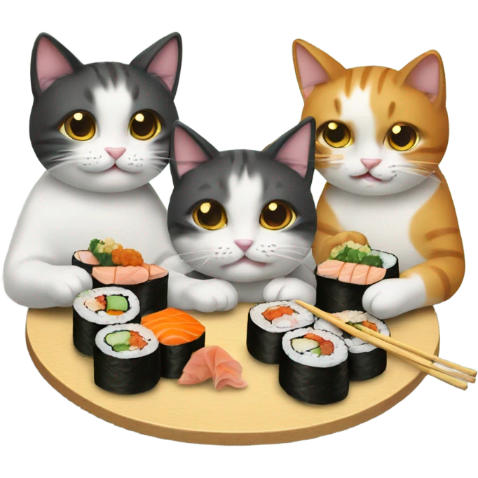 three cats eating sushi emoji