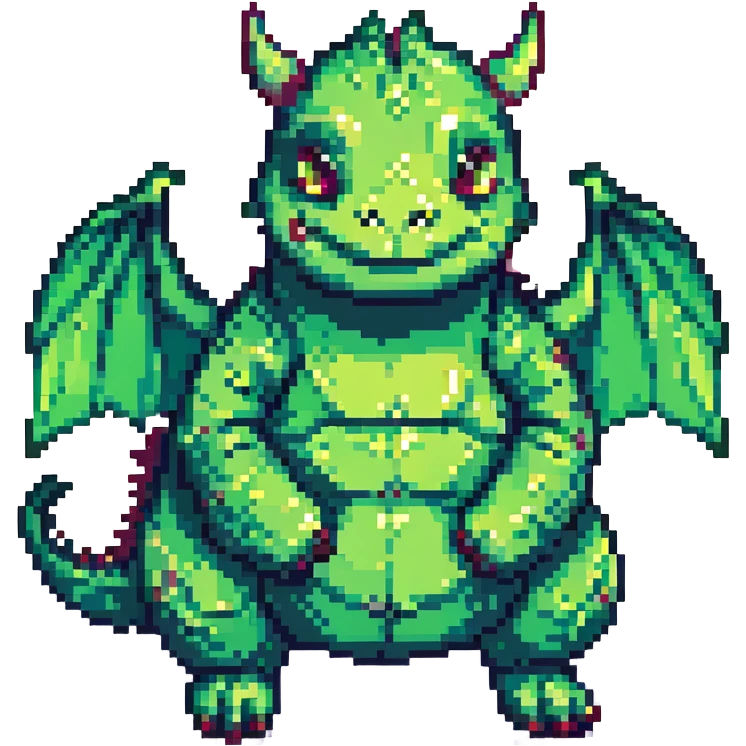 pixel art dragon with tiny wings, green and chubby emoji