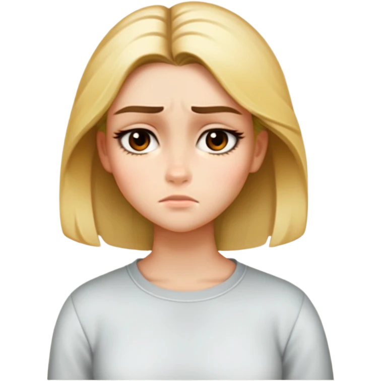 Draw this girl in the same style and appearance, but with a thoughtful expression. Do not change her facial features, clothes, or hairstyle. iOS emoji style. emoji