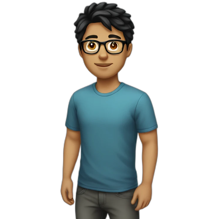23 year old man, glasses black hair, coding emoji
