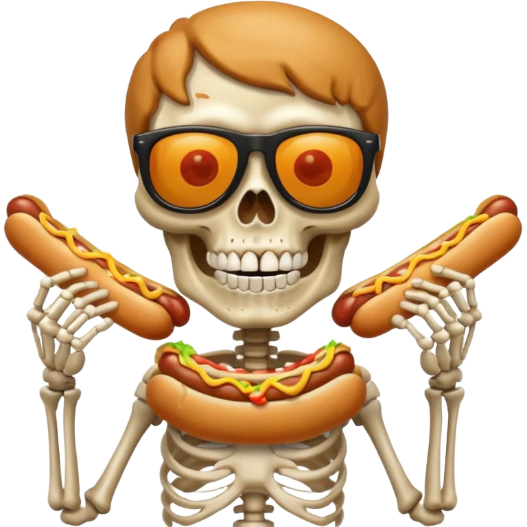 skeleton funky hair eating single hot dog emoji