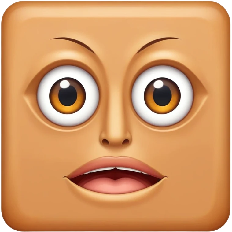 A flat piece of skin stretched on a square frame with two eyes and a mouth emoji