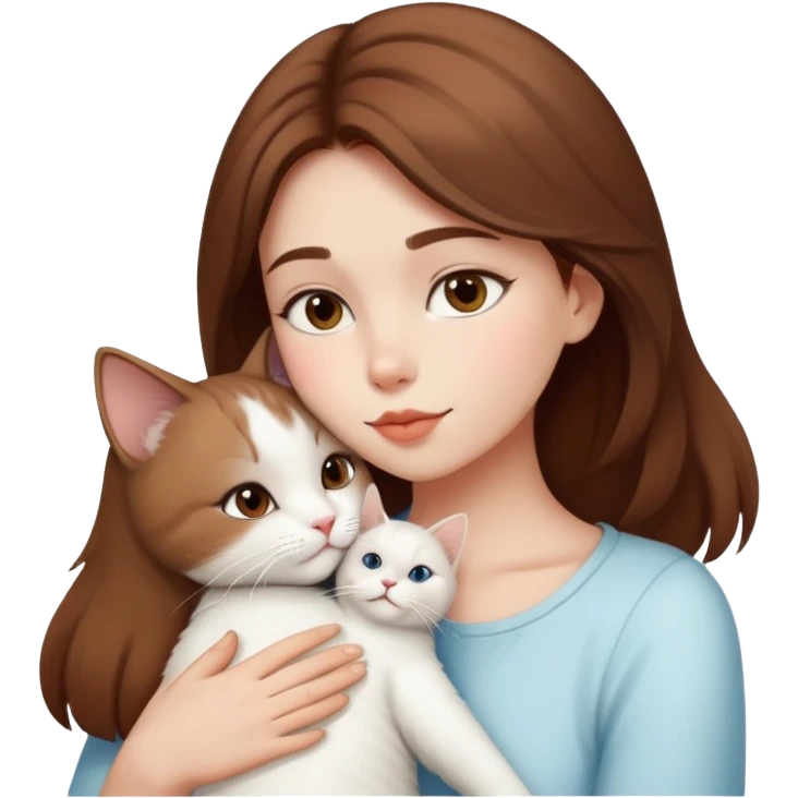 brown hair young girl kiss a white cat emoji