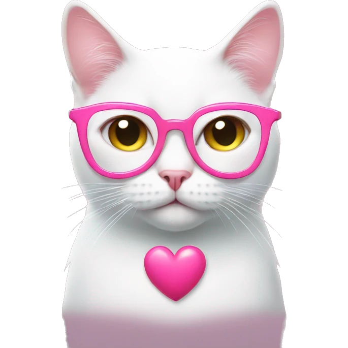 White cat wear pink heart glasses but her face like disgust emoji