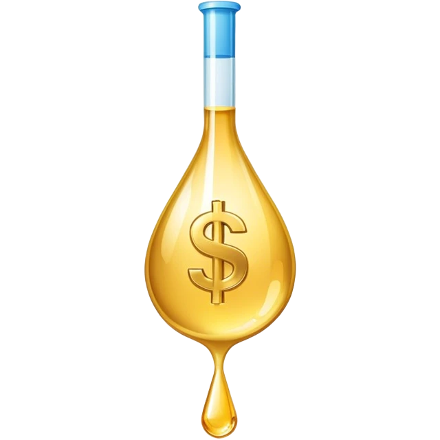 pipette with a golden drop, dollar sign inside the drop emoji