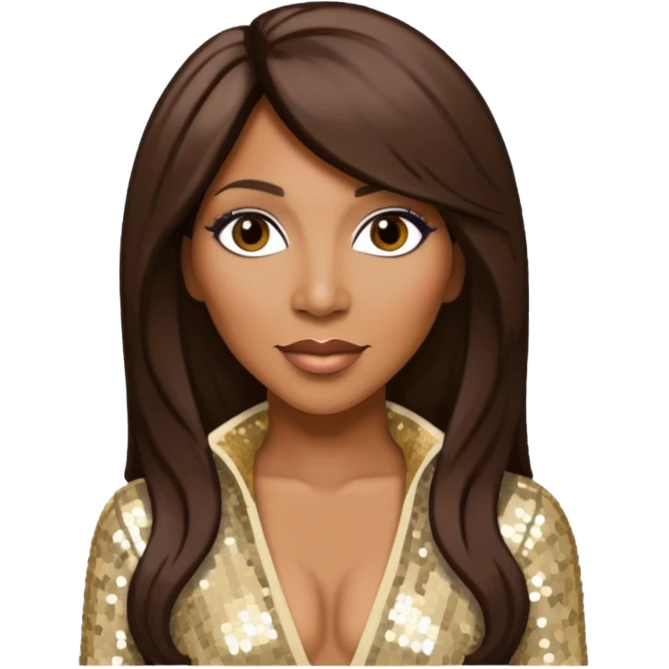 Towanda Braxton with long dark brown hair, cream sequin outfit emoji